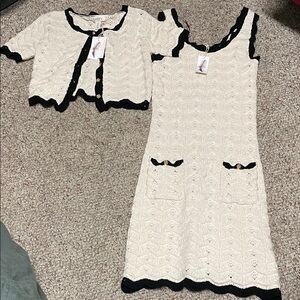 Jessica Simpson chic Cream and Black cardigan/Dress Set- nwt